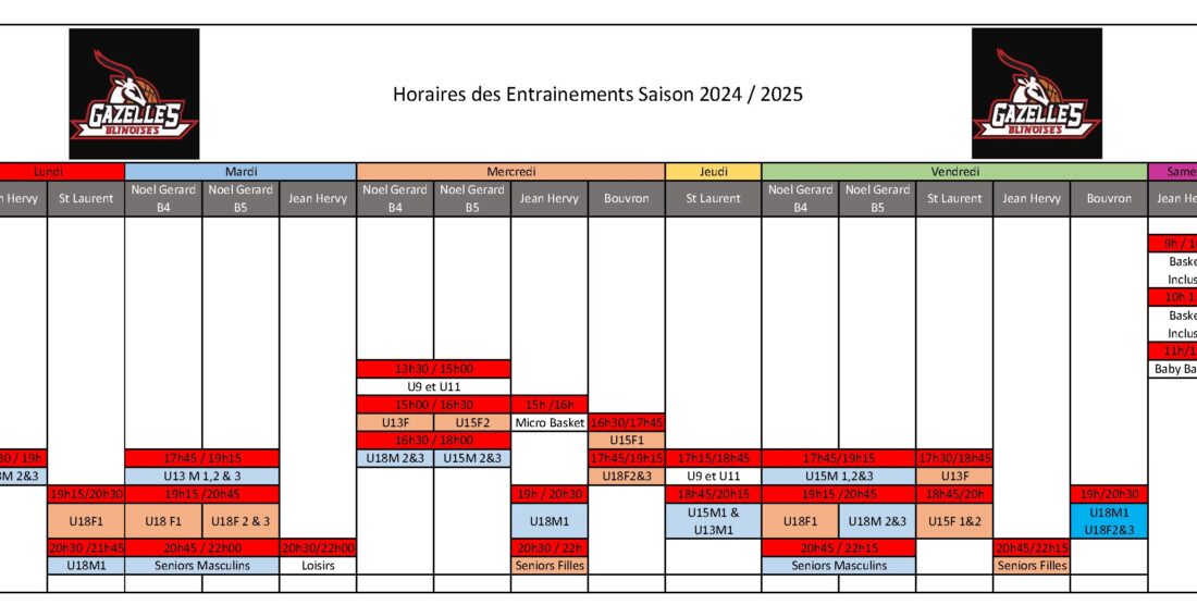 Planning des entraînements 2024-25 – Maj 21/07/2024