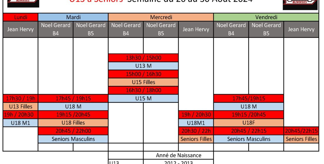 Plannings de la Reprise